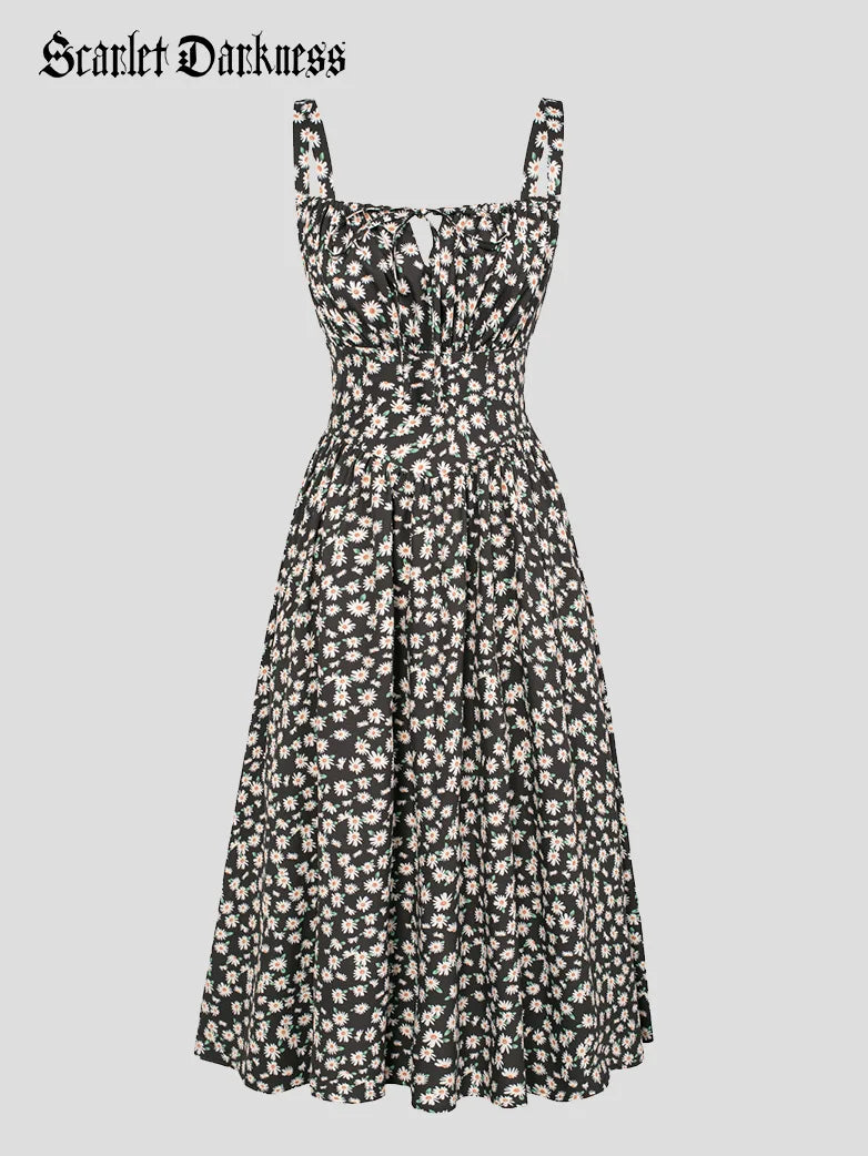 Sommer Bequeme Blumenkleid mit Taschen
