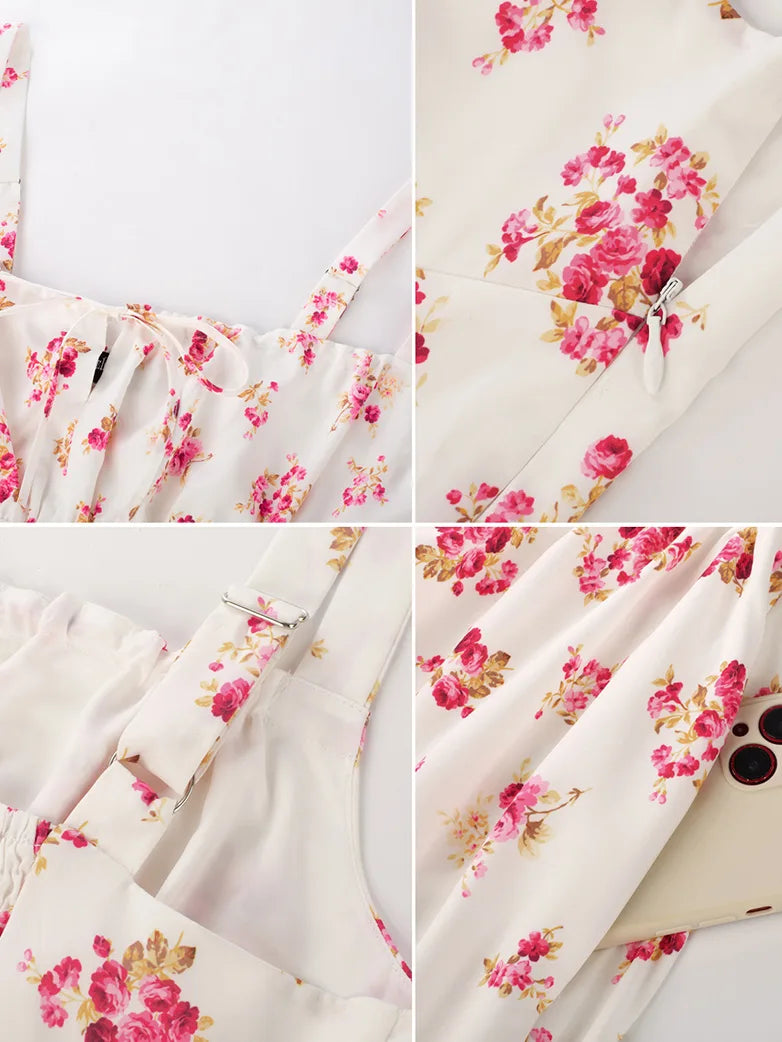 Sommer Bequeme Blumenkleid mit Taschen