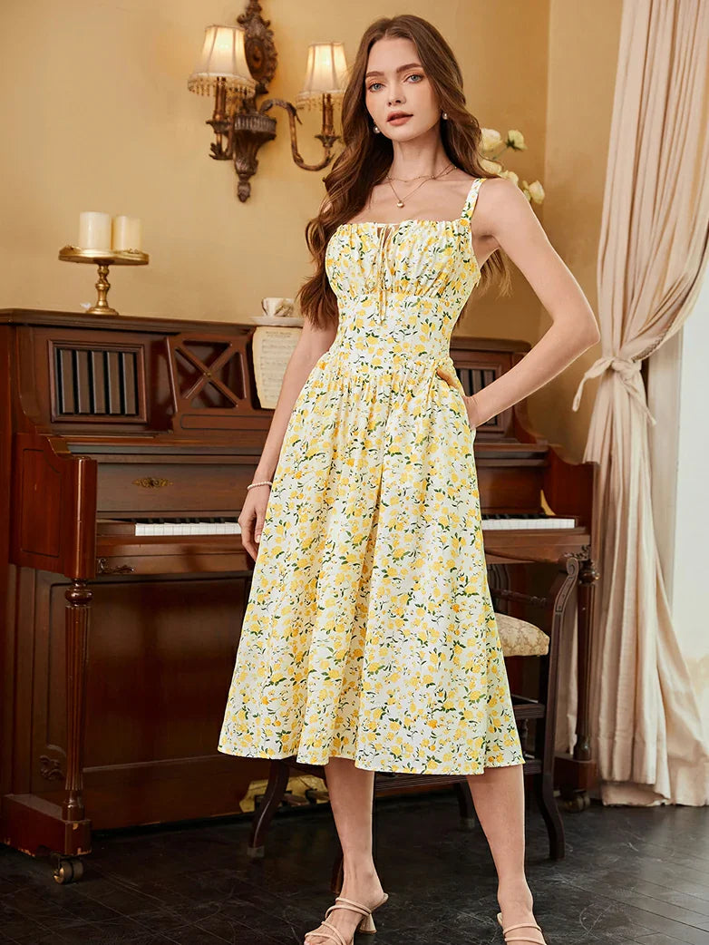 Sommer Bequeme Blumenkleid mit Taschen