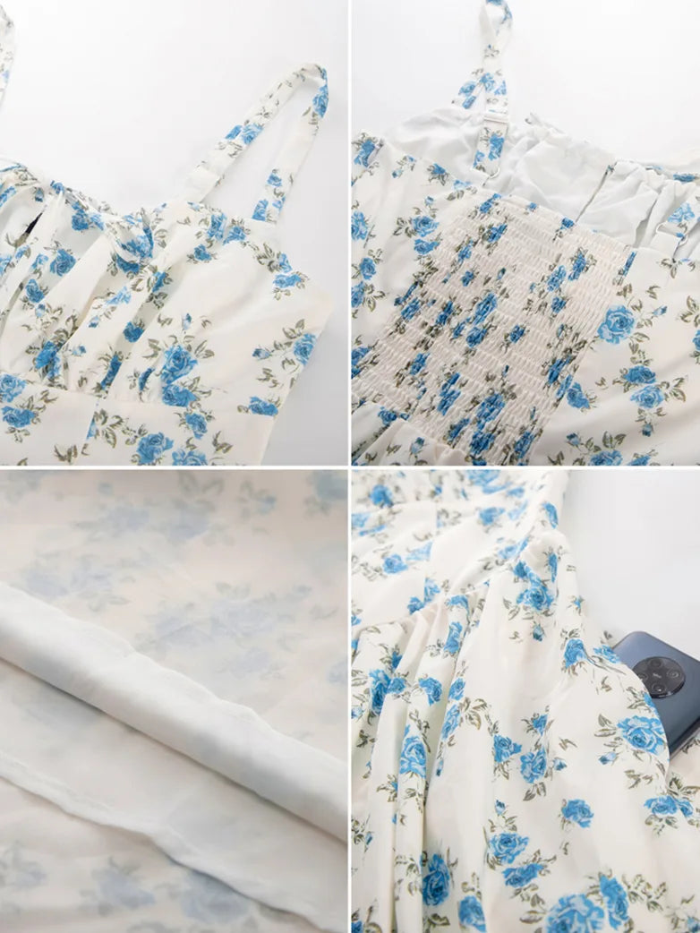 Sommer Bequeme Blumenkleid mit Taschen