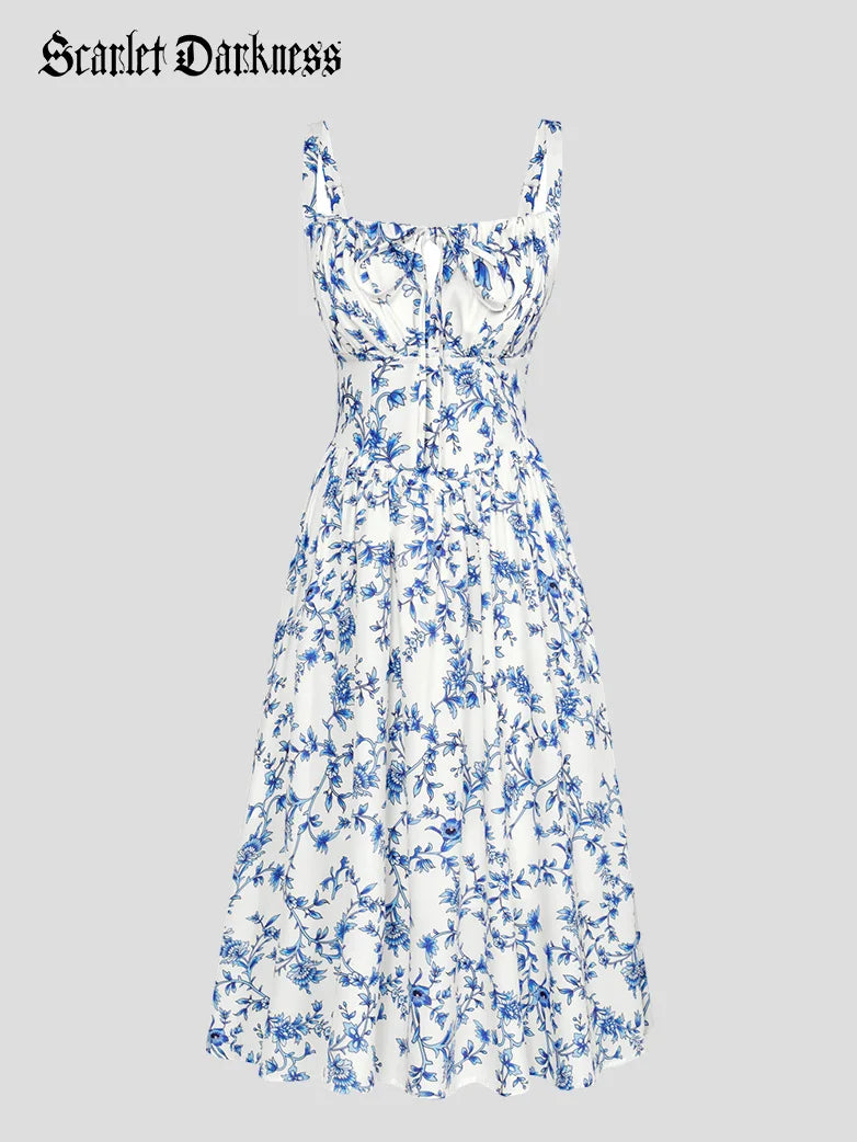 Sommer Bequeme Blumenkleid mit Taschen