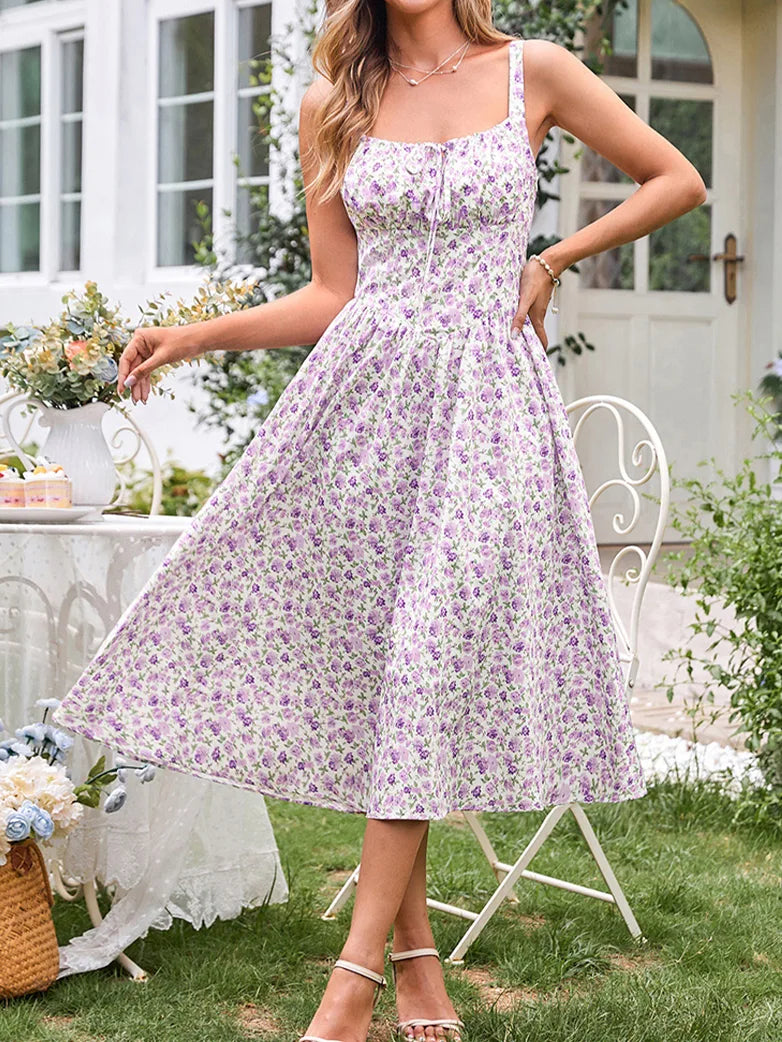 Sommer Bequeme Blumenkleid mit Taschen