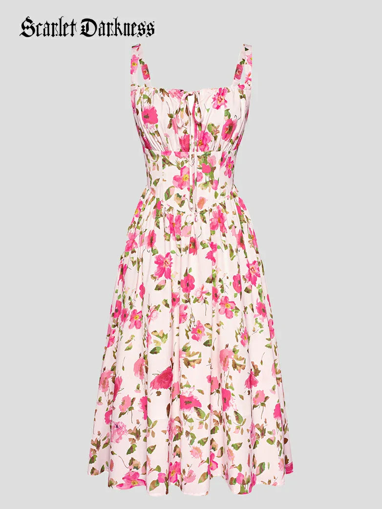 Sommer Bequeme Blumenkleid mit Taschen