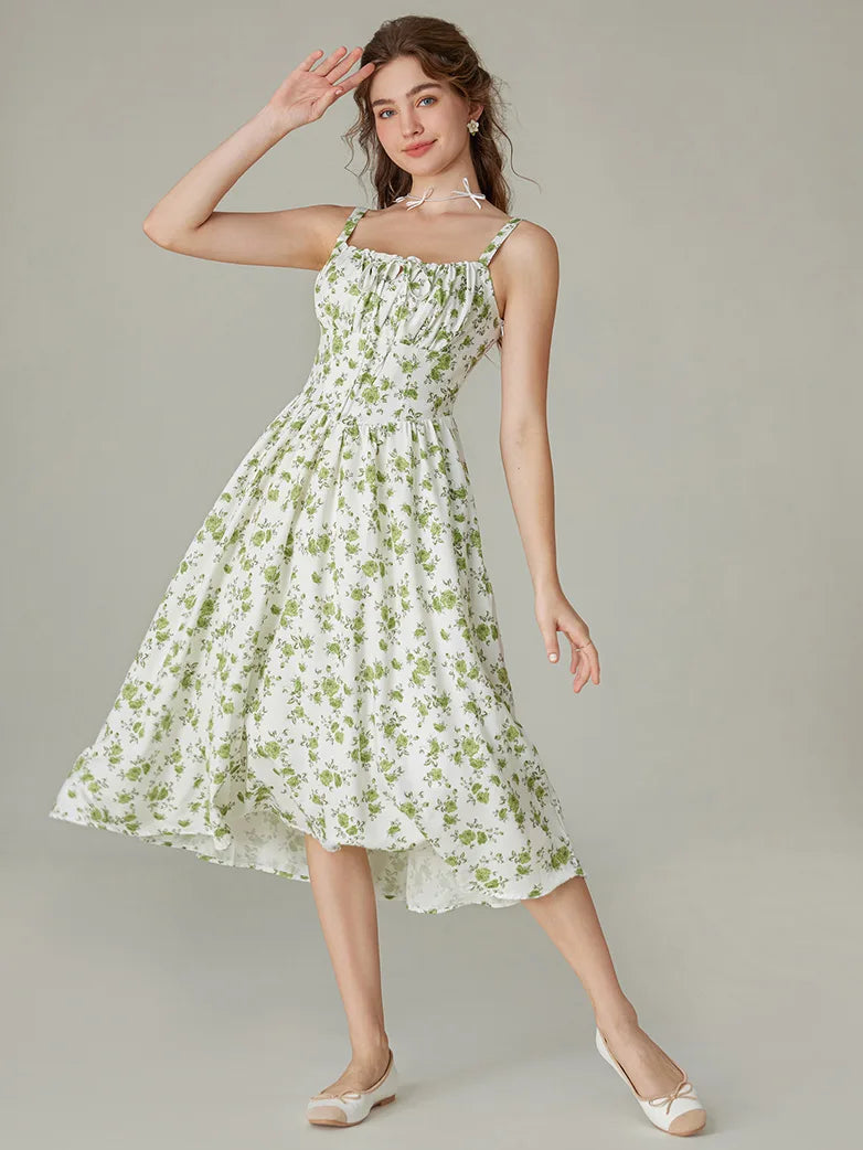 Sommer Bequeme Blumenkleid mit Taschen