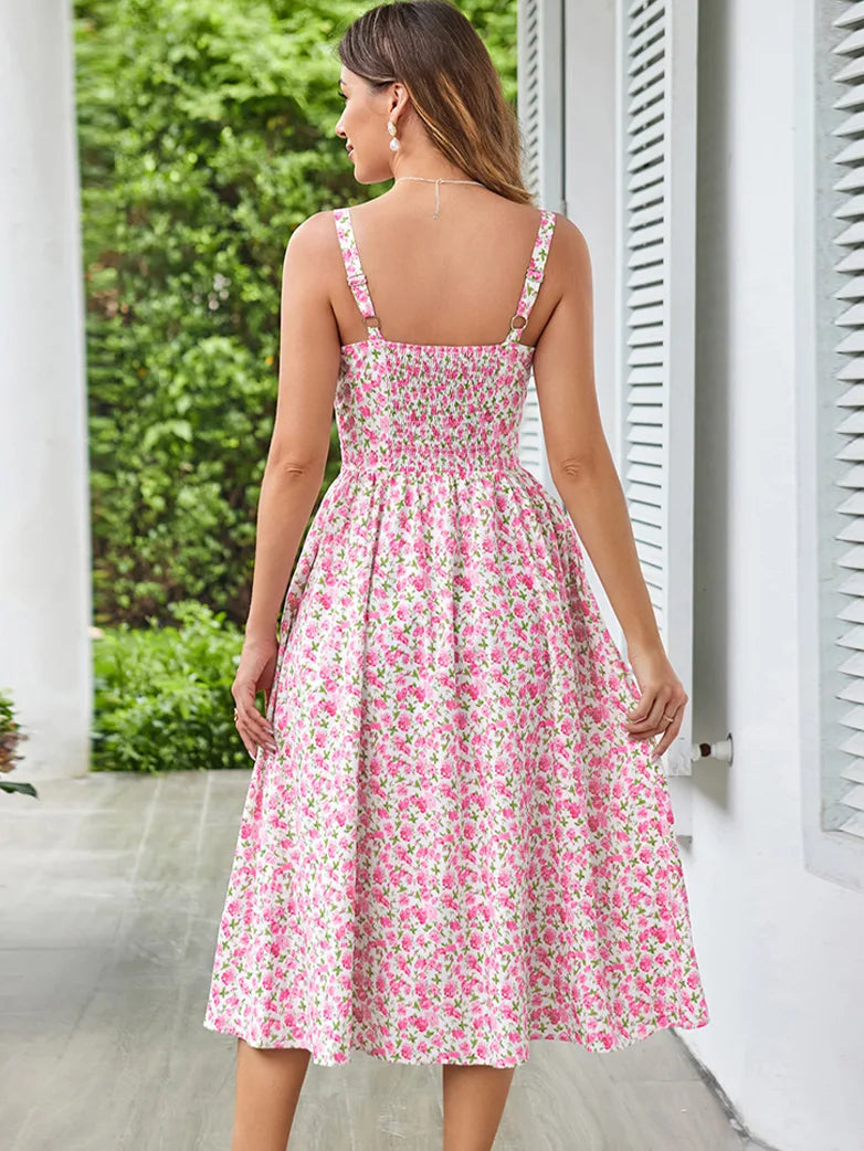Sommer Bequeme Blumenkleid mit Taschen