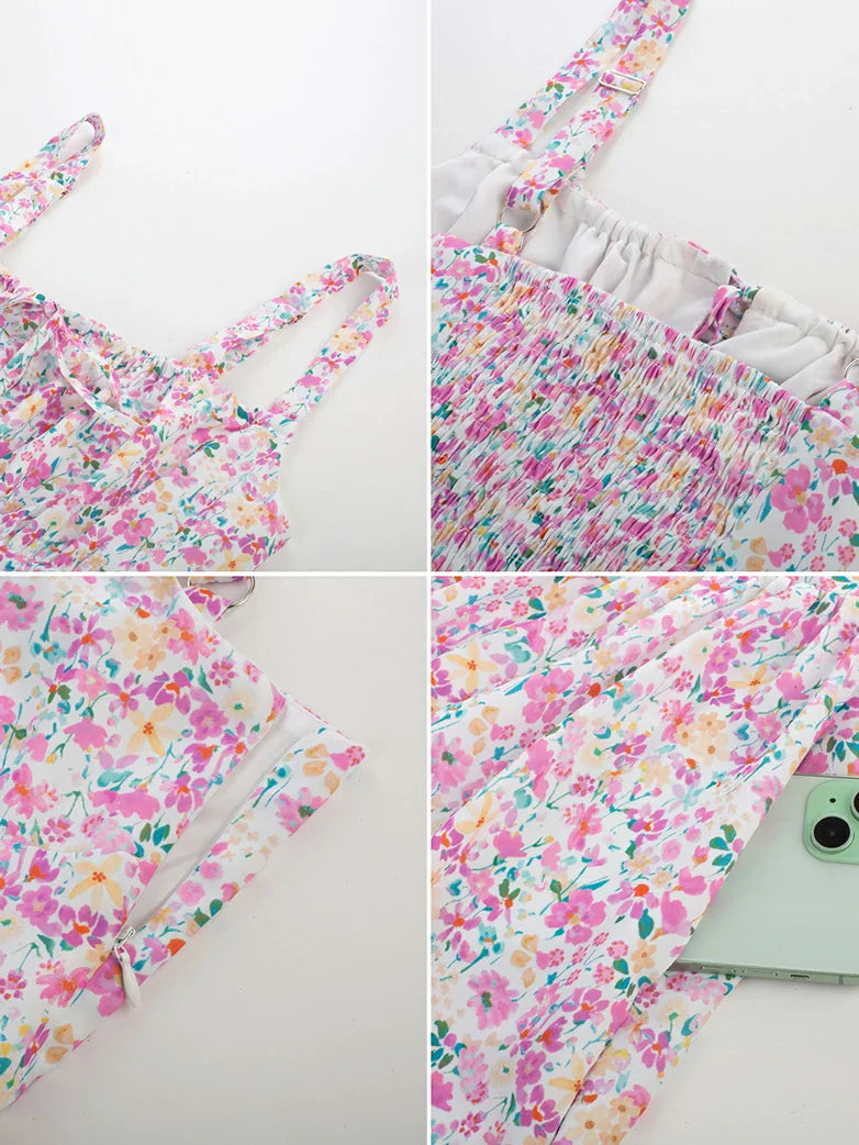 Sommer Bequeme Blumenkleid mit Taschen