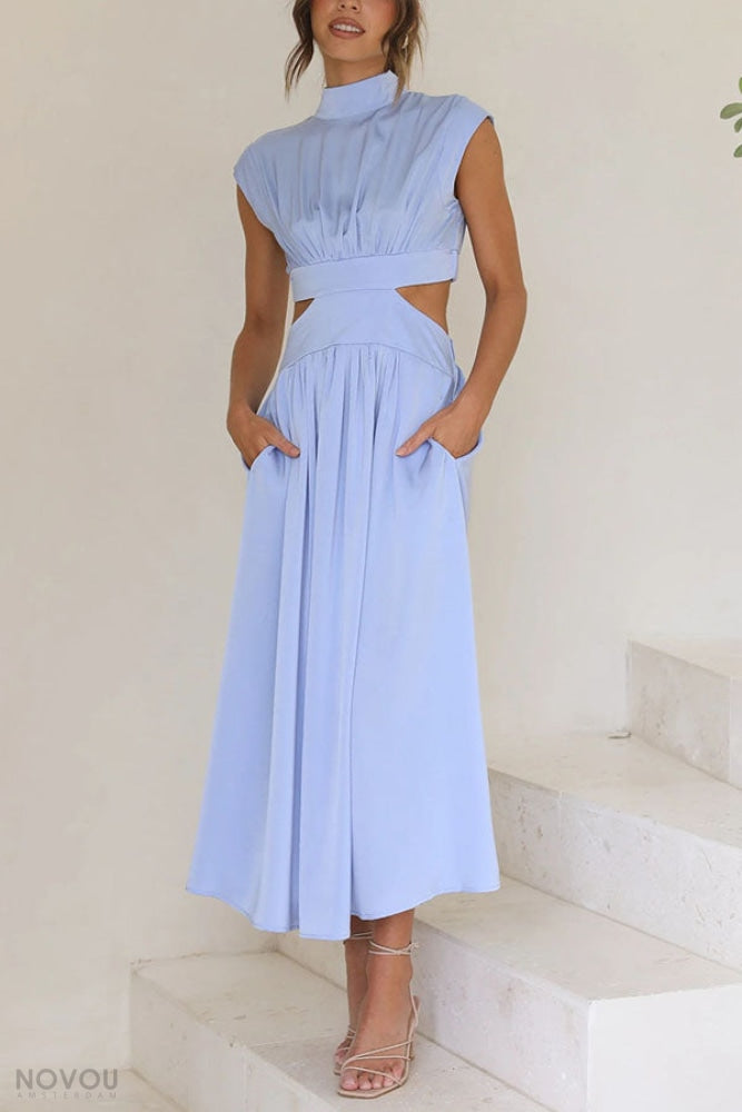 Xanthe™ - Rollkragen Taille Ausgeschnitten Sommer Midi-Kleid