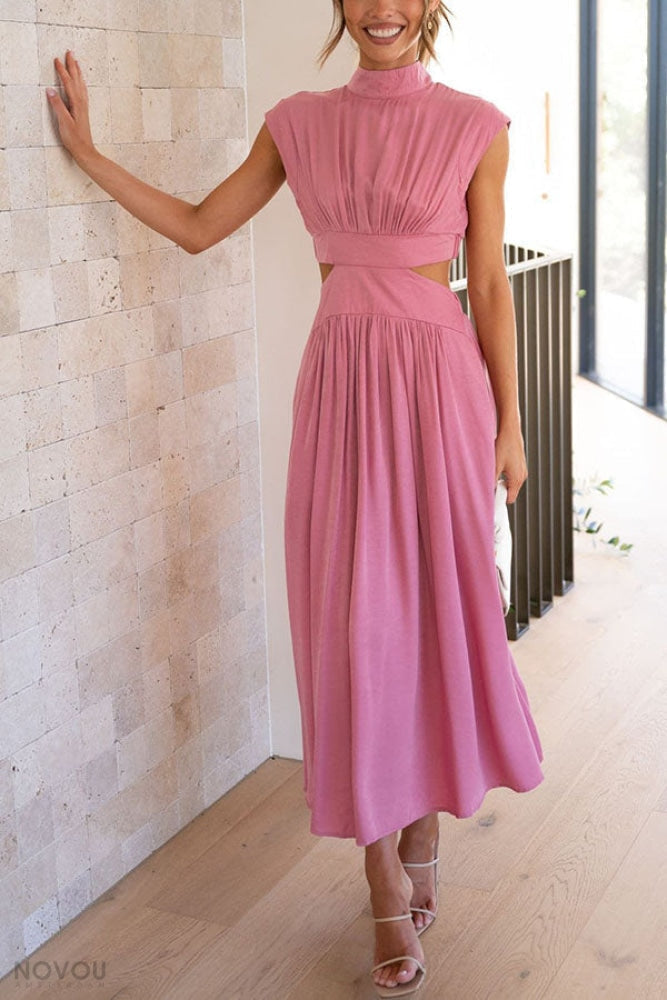 Xanthe™ - Rollkragen Taille Ausgeschnitten Sommer Midi-Kleid