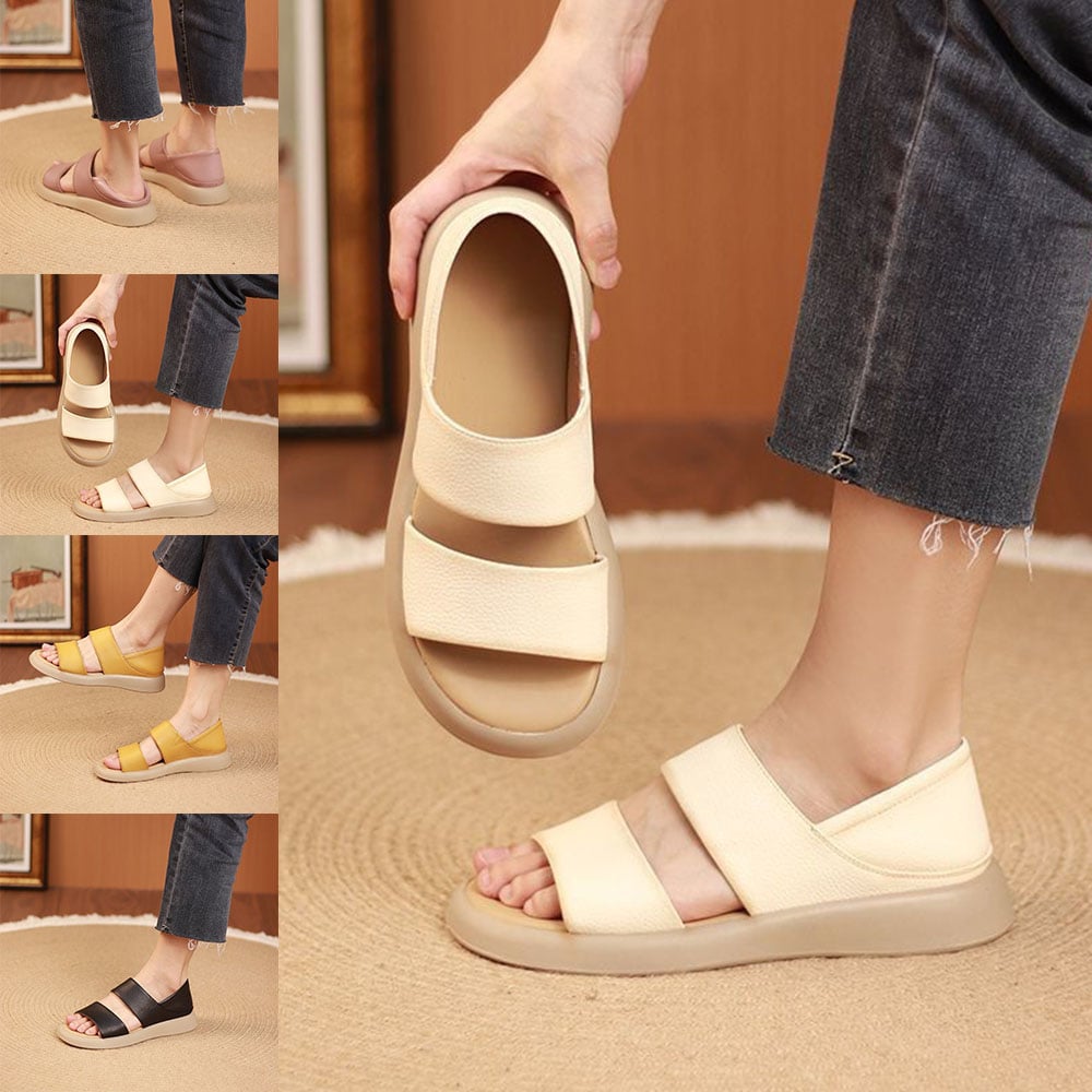 Neue modische Sandalen für Frauen aus echtem Leder mit dicker Sohle