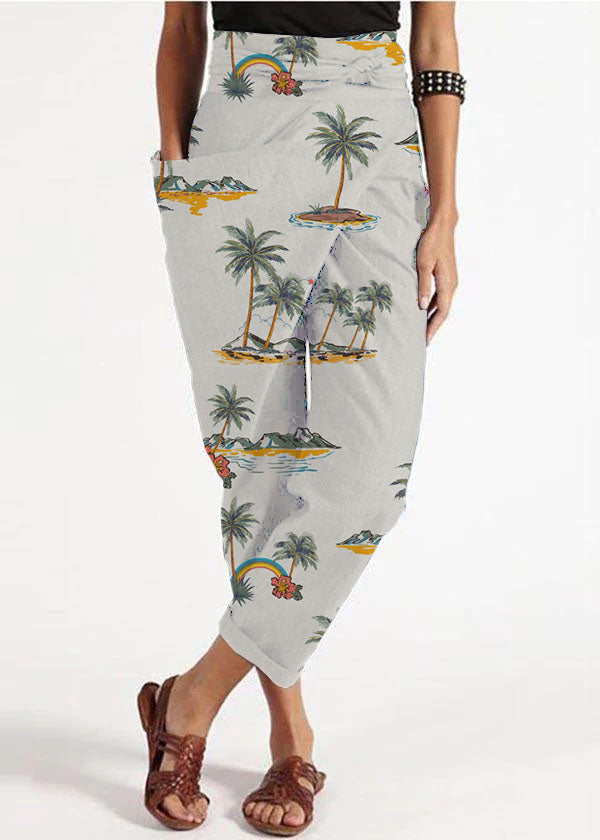 Handgemachte graue asymmetrische Design Hohe Taille Baumwoll Harem Sommerhose