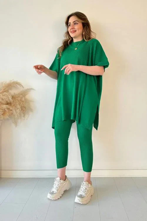 Damen Zweiteiler aus Strick – Oberteil & Hose mit Stehkragen