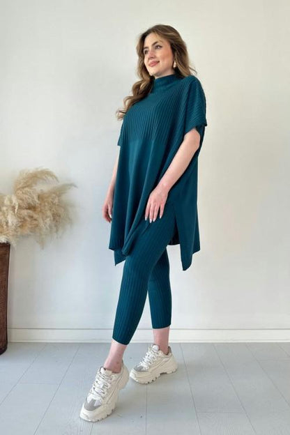 Damen Zweiteiler aus Strick – Oberteil & Hose mit Stehkragen