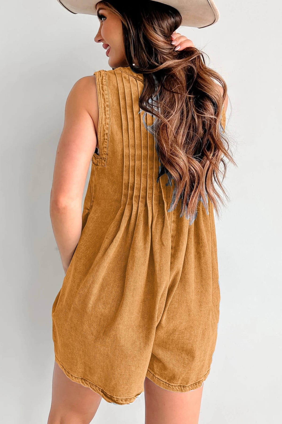 Abbey | Luchtige Denim Romper met Striksluiting