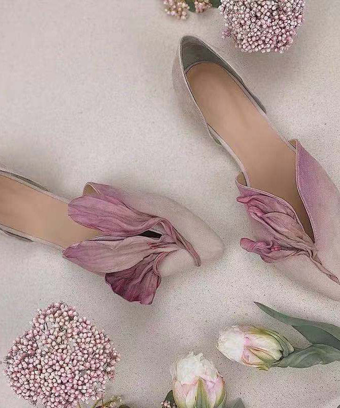 Handgemachte rosa Satin-Blumen-Spitzenzehen-Ballerinas