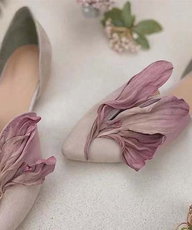 Handgemachte rosa Satin-Blumen-Spitzenzehen-Ballerinas