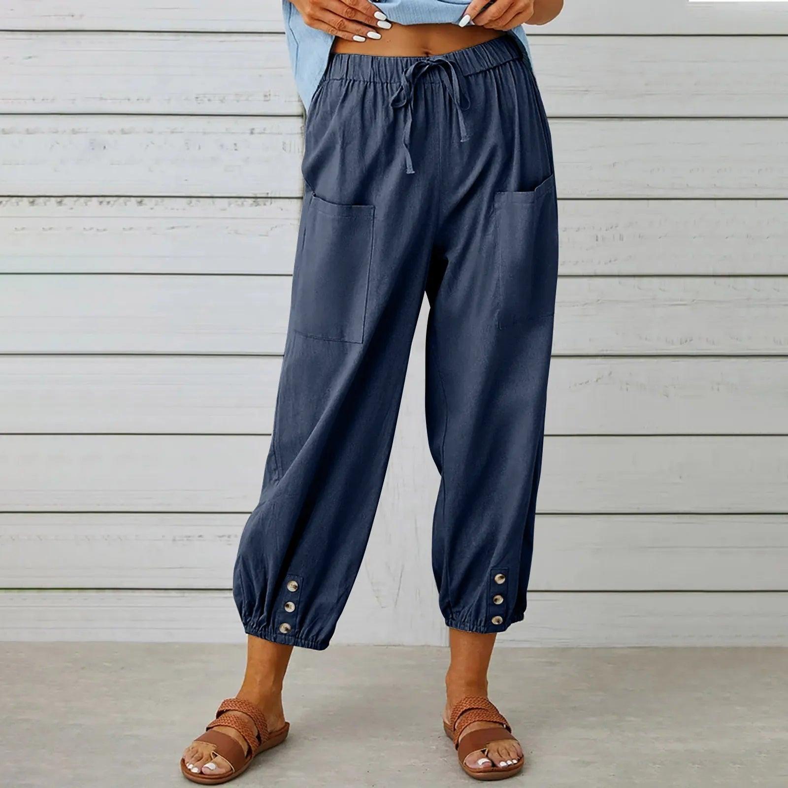 Neue Damen Sommer Baumwoll-Leinen Hose Neun Minuten Hose