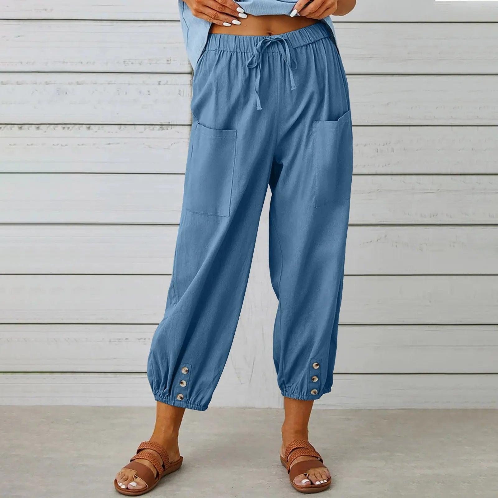 Neue Damen Sommer Baumwoll-Leinen Hose Neun Minuten Hose