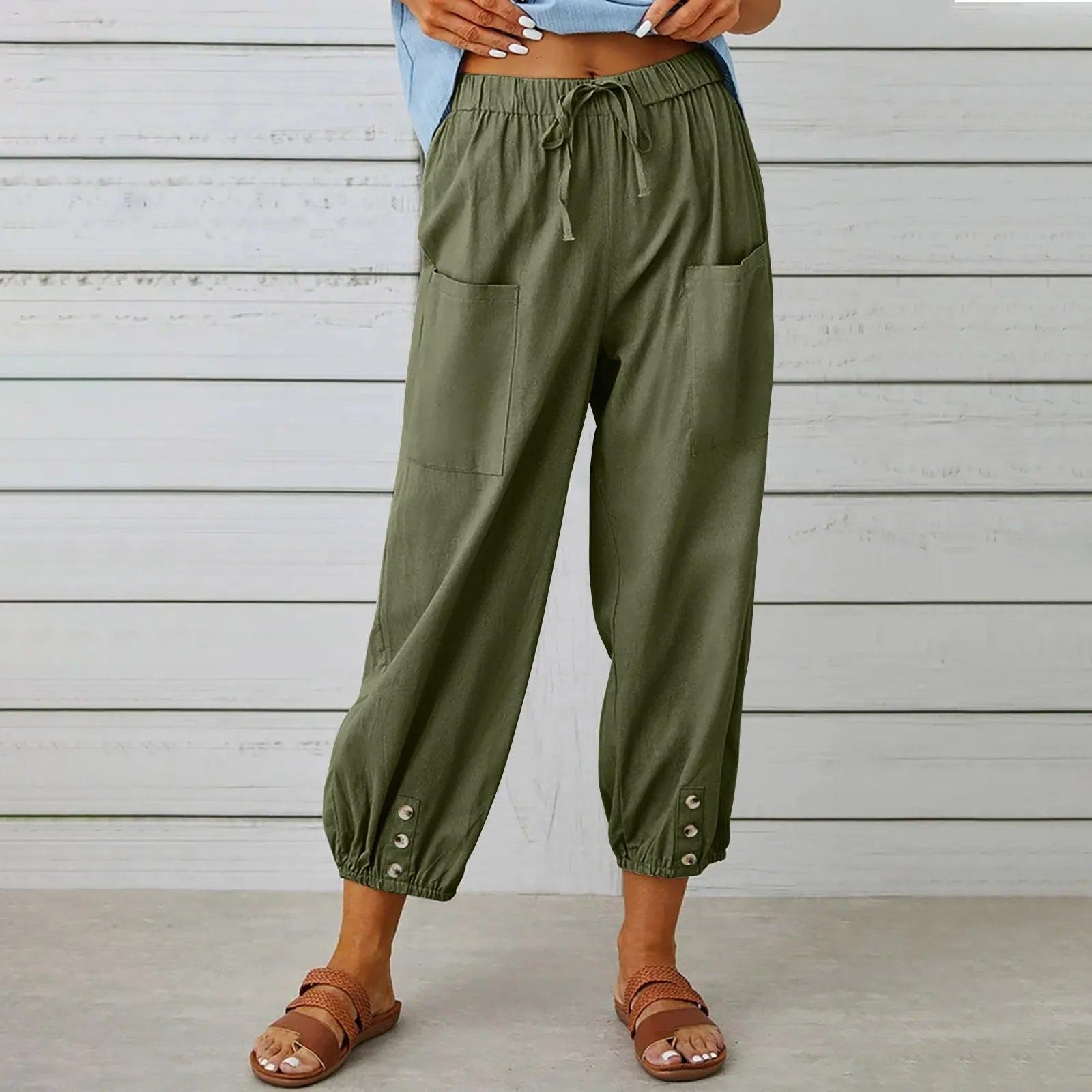 Neue Damen Sommer Baumwoll-Leinen Hose Neun Minuten Hose