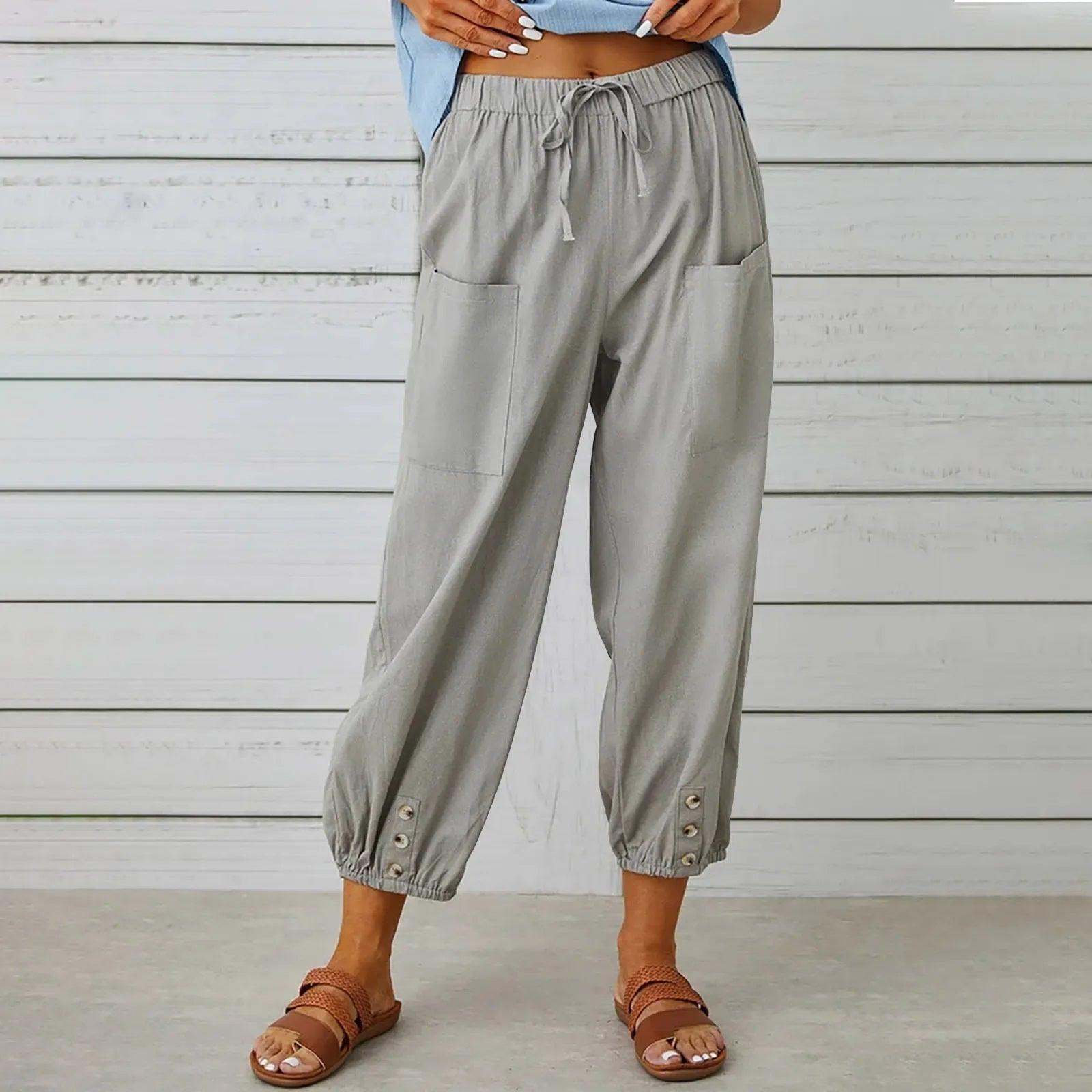 Neue Damen Sommer Baumwoll-Leinen Hose Neun Minuten Hose