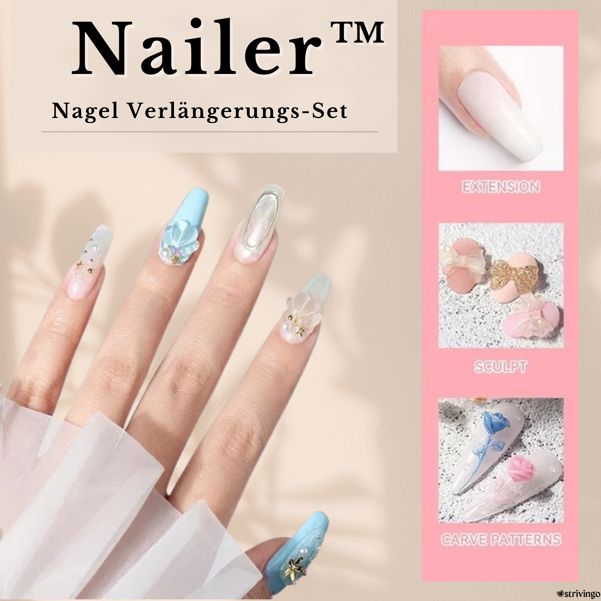 50% RABATT | Nailer™ - Hard Gel Nagel Verlängerungs-Set | UV Lampe inklusive!